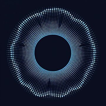 Pulsing blue circular dotted audio equalizer graphic expanding against solid black background.
