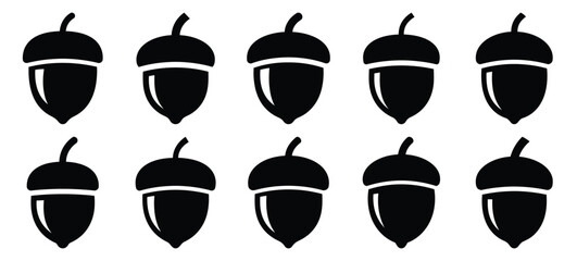 silhouette nature acorn nut drawing icons and set of graphics nature elements © Bipul