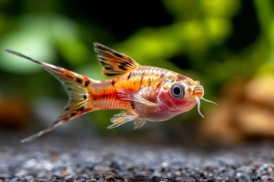 Graceful Swordtail Fish Swimming in Full Body Display with Glittering Fins