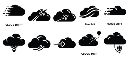 silhouette nature cloud drift drawing icons and set of graphics nature elements © Bipul