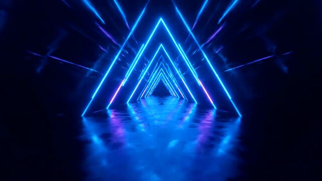 Infinite Cyber Tunnel with Abstract Neon Triangle Lights