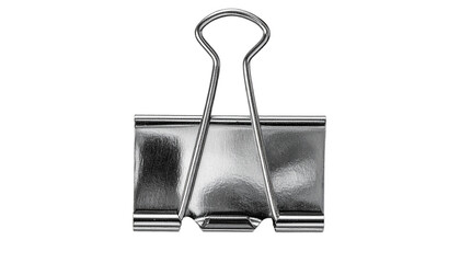 Silver paper clip isolated on a transparent background, sleek and realistic, perfect for office, stationery, organization, school, business, or work-related design projects.