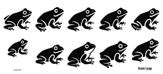 Fototapeta premium silhouette nature frog leap drawing icons and set of graphics nature elements