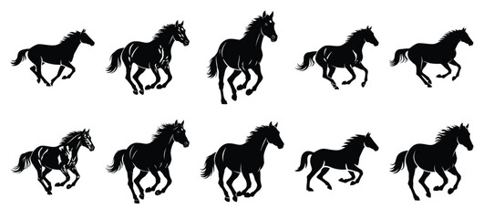 Naklejka premium silhouette nature horse run drawing icons and set of graphics nature elements