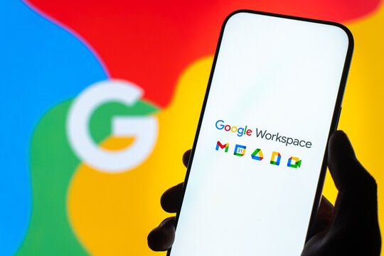 Google Workspace logo is displayed on the screen of a smartphone, in Bangalore, India, on February 28, 2026
