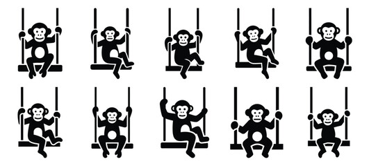 silhouette nature monkey swing drawing icons and set of graphics nature elements © Bipul