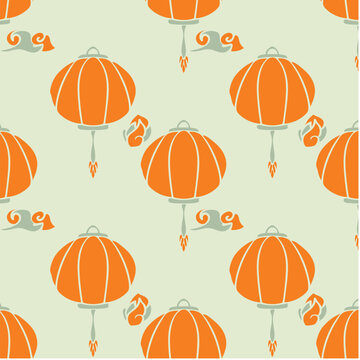 Seamless Pattern Oriental Lantern Vector