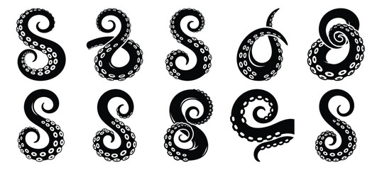 silhouette nature octopus tentacle drawing icons and set of graphics nature elements © Bipul