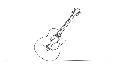 Continuous one line drawing of an acoustic guitar, minimalist style music and electric system isolated outline vector illustration