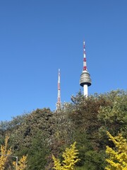 Fototapeta premium N Seoul Tower with Autumn Foliage and Blue Sky in Seoul, South Korea