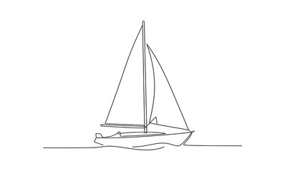 Sailboat continuous one line drawing minimalist. Continuous one line drawing of Sailing boat minimalist vector. Editable outline