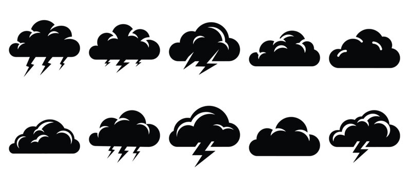 silhouette nature storm cloud drawing icons and set of graphics nature elements