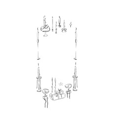 Hand drawn vector abstract outline,graphic,line vintage celebration ornament party frame in drawing elegant style.Elegant decoration vintage outline design isolated.Birthday,Christmas,Party frame.