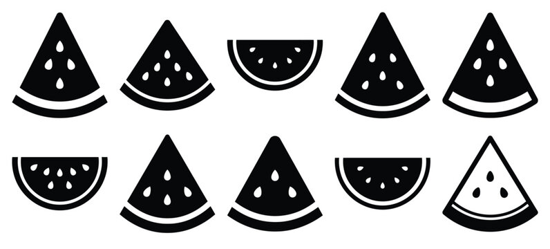 silhouette nature watermelon slice drawing icons and set of graphics nature elements