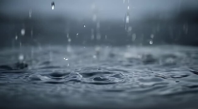 Heavy Rain Pelting a Body of Water Creates Ripples and Splashes