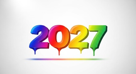 Colorful 3D melting number 2027 with rainbow drips isolated on white background