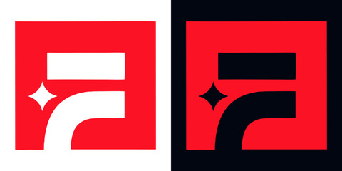 Stylish letter F logos with a starburst effect in red and black, perfect for modern branding and advertising