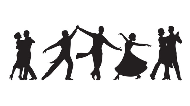 Ballroom dance silhouette icon set