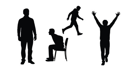 Four distinct human figures depicted in a stark black silhouette