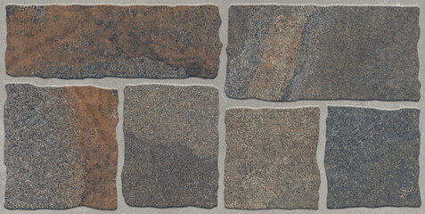 Obraz premium Rough textured stone tile pattern with rectangular and square shapes in earthy tones