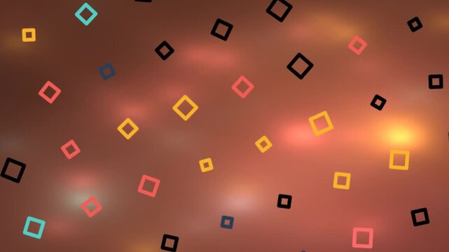 Abstract background featuring floating squares of various colors, with a soft blurred, lit effect