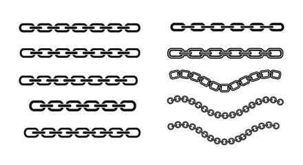 Various black chain link designs presented in a stark silhouette