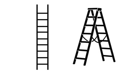 Two ladders one straight and one angled in black silhouette © Lhvect02