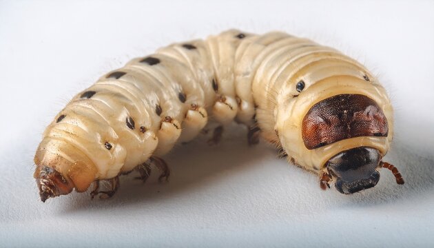 Horn beetle larvae (Oryctes rhinoceros) closeup on isolated background 3