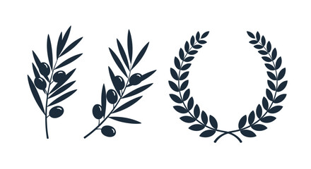 Olive branches and laurel wreaths depicted in a dark striking silhouette © Lhvect02
