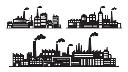 Industrial city skyline vector icons