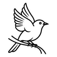 Fototapeta premium Bird sitting on a branch with one wing raised up high in air icon