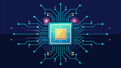 Advanced microchip with glowing neural network connections and futuristic design elements Vector