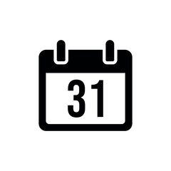 Black calendar with number 31 date symbol