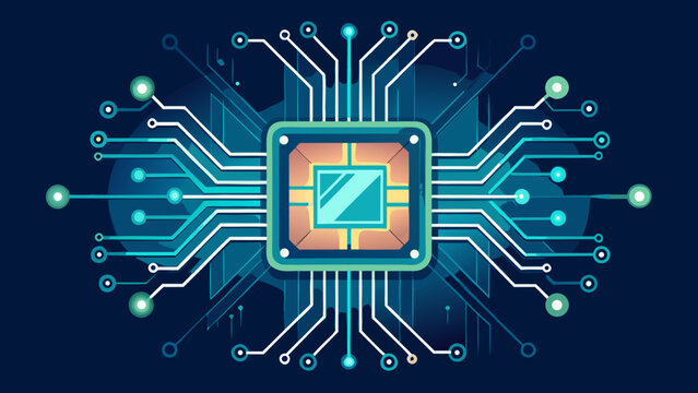 Advanced microchip circuit with futuristic digital interface design Vector
