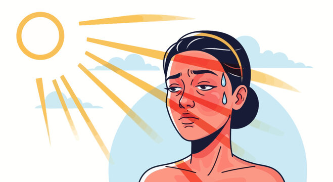 sunburn woman, heatstroke, summer, sun, skin damage, red face