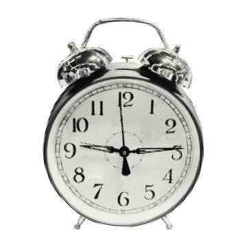 Retro halftone alarm clock collage element. Vintage photocopy dithered time object isolated on transparent background. Mixed media. Vector illustration