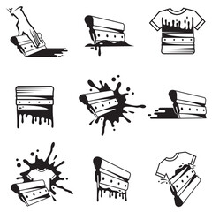 silk screen printing icons with squeegee isolated on white background