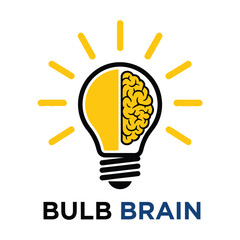 Light Bulb Brain Idea Concept with Yellow Brain and Rays  Creativity Symbol icon