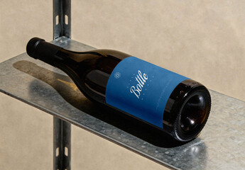 Wine Bottle Mockup on Metal Shelf