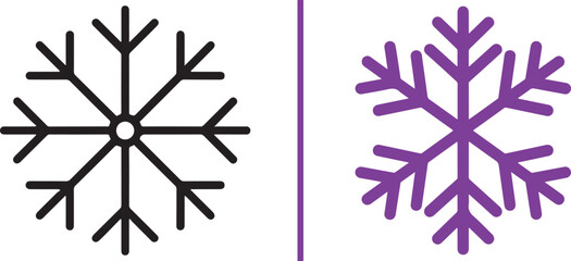 Two stylized snowflake icons separated by a vertical line. The left is a thin black linear design, while the right is a thicker, purple geometric version. Simple, clean vector art. © Muhammad