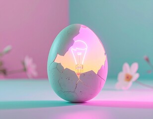 Startup Inspiration Concept with Glowing Neon Egg