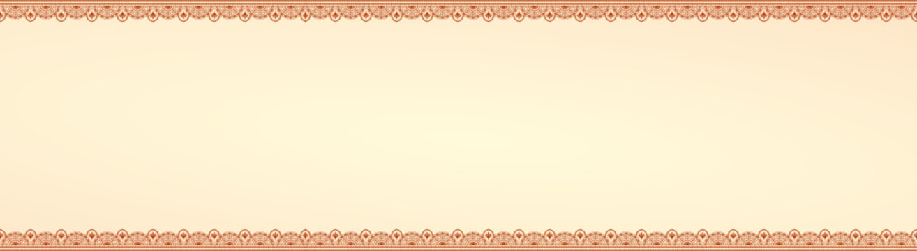 Traditional Indian Decorative Border Banner with Intricate Ethnic Patterns on Cream Background for Wedding Invitations, Festivals, and Cultural Greeting Cards.