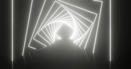 Fototapeta premium Abstract geometric pattern of glowing white lightings squares on black background 3d rendering