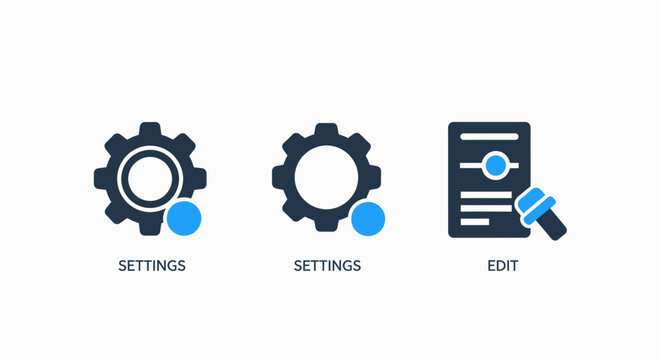 Modern Settings and Edit Function Icons for Web and Mobile UI - Customizable Configuration and Document Modification Symbols