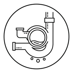 Sewer pipe system with water flow in circle frame icon