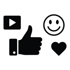 Social media icons with thumbs up smiley face and heart symbols icon