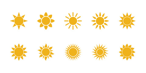 Various yellow sun symbols icons collection
