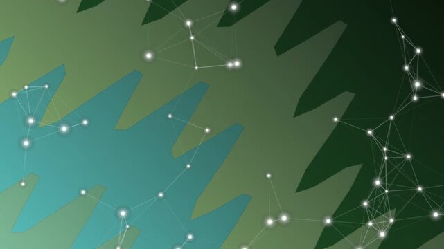 Futuristic digital network connections with abstract geometric patterns on a vibrant green gradient background