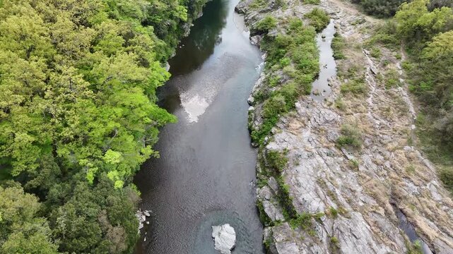Top Down View Nagatoro Iwadatami Rocks River Geology Aerial Drone
