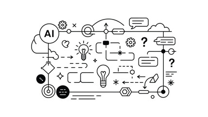 Fototapeta premium innovation technology ai development process abstract frame illustration, futuristic artificial intelligence system concept for software engineering projects.
